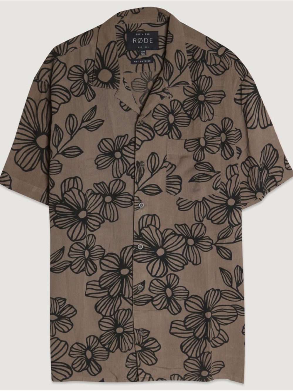 Rode Floral Short-Sleeve Button-Down Shirt - Taupe/Black
